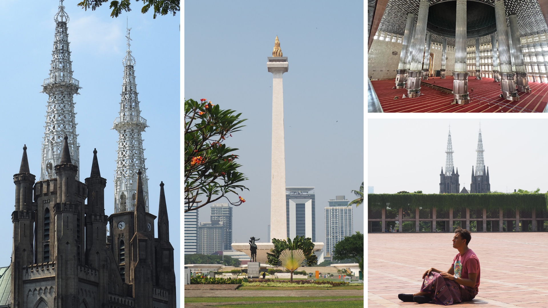 Catedral Católica, Monas e Mesquita Istiqlal Mosque com a Catedral Católica ao fundo